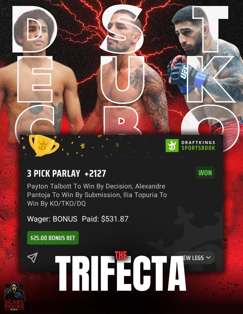 ScaryHoursMMA's tweet image. 👻 The Trifecta 👻

Dec ✅️
Sub ✅️
TKO ✅️

#UFC317
