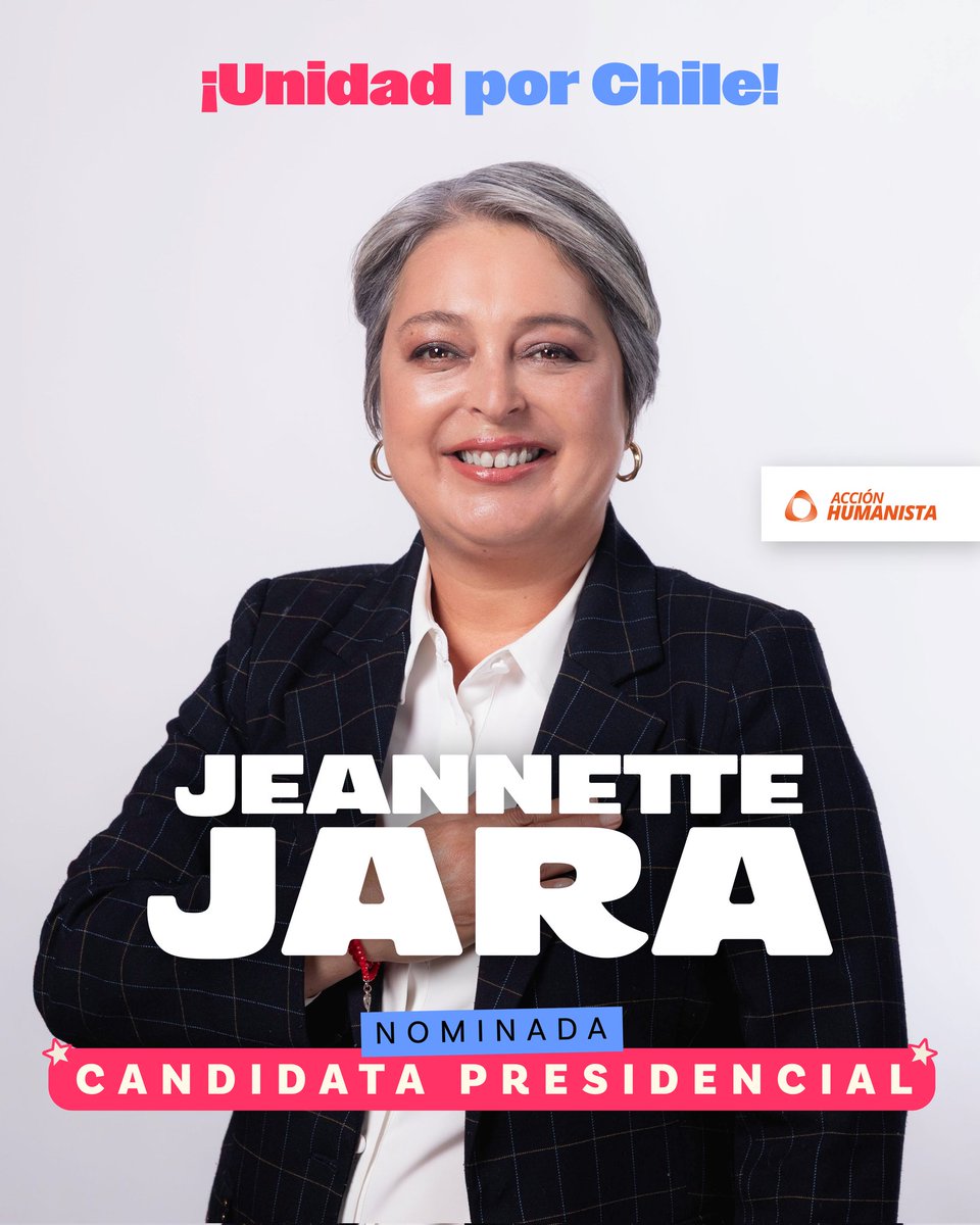 🇨🇱 Acción Humanista saluda a Jeannette Jara, quien ha triunfado de forma contundente en las elecciones primarias del pacto Unidad por Chile. Jeannette representará al progresismo en las próximas elecciones de noviembre, para seguir construyendo un Chile más justo y humano.
