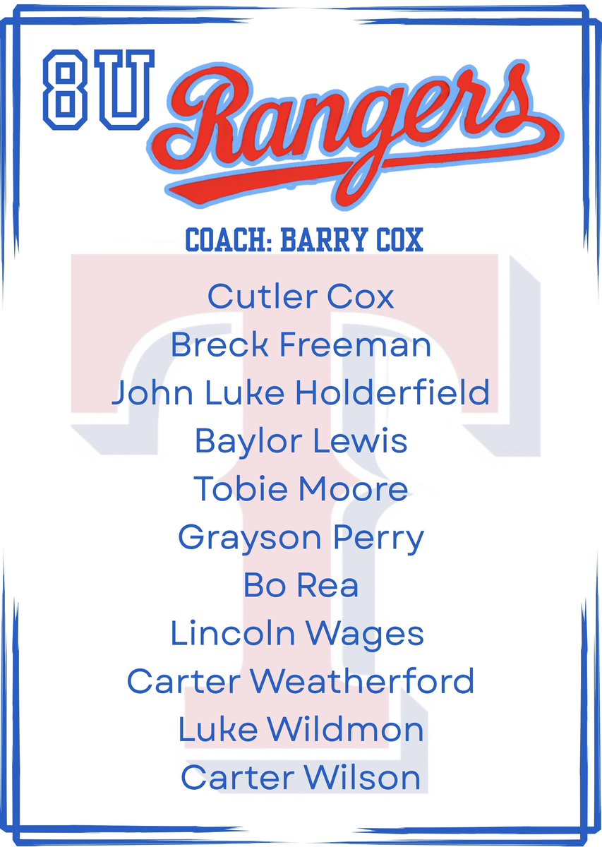 TYBABaseball's tweet image. Congratulations to these 2025-2026 8U Rangers!