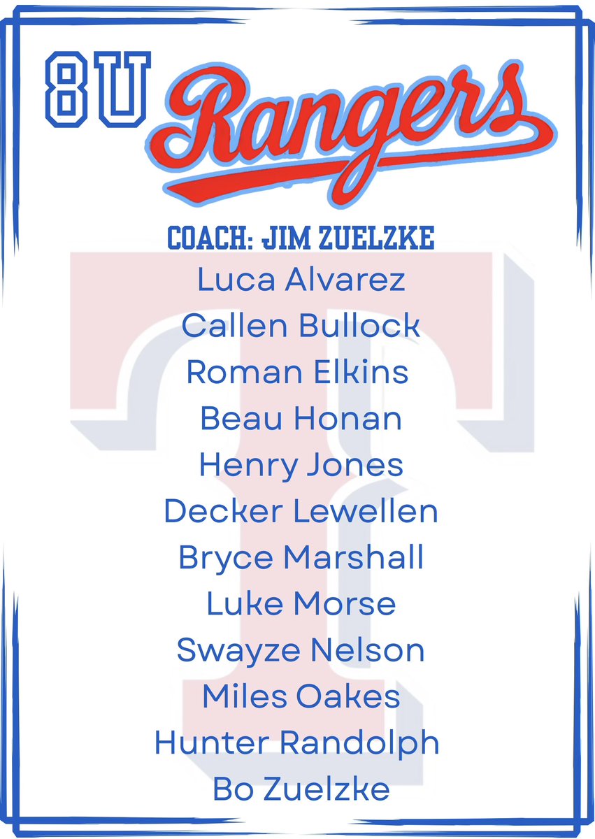 TYBABaseball's tweet image. Congratulations to these 2025-2026 8U Rangers!