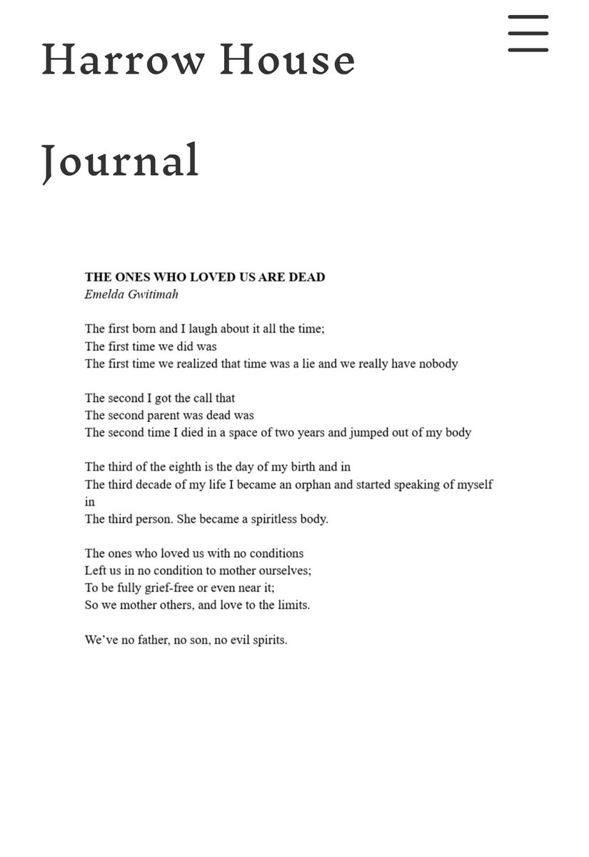 Intended to create a healing space for poets to share works centered on trauma and loss, Harrow House Journal publishes raw, honest poetry on all shades grief. Their first issue features international writers. Read the June issue here: harrowhousejournal.wixsite.com/harrowhousejou…