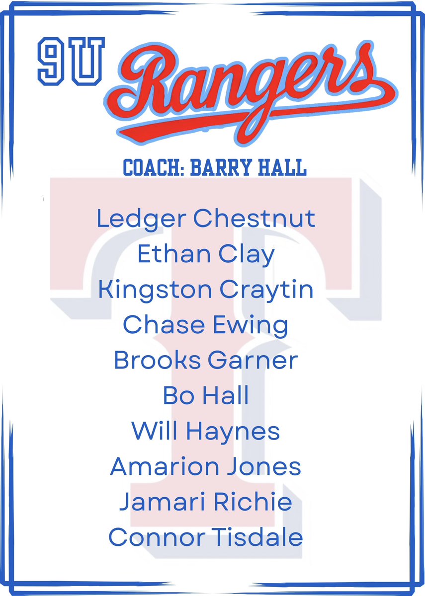 TYBABaseball's tweet image. Congratulations 2025-2026 9U Rangers!