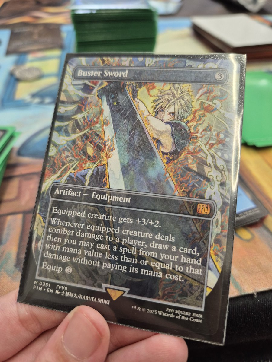 My partners pulls from single booster packs are ungodly! This ver of buster  sword is gorgeous!! #mtg #finalfantasy #magicthegathering