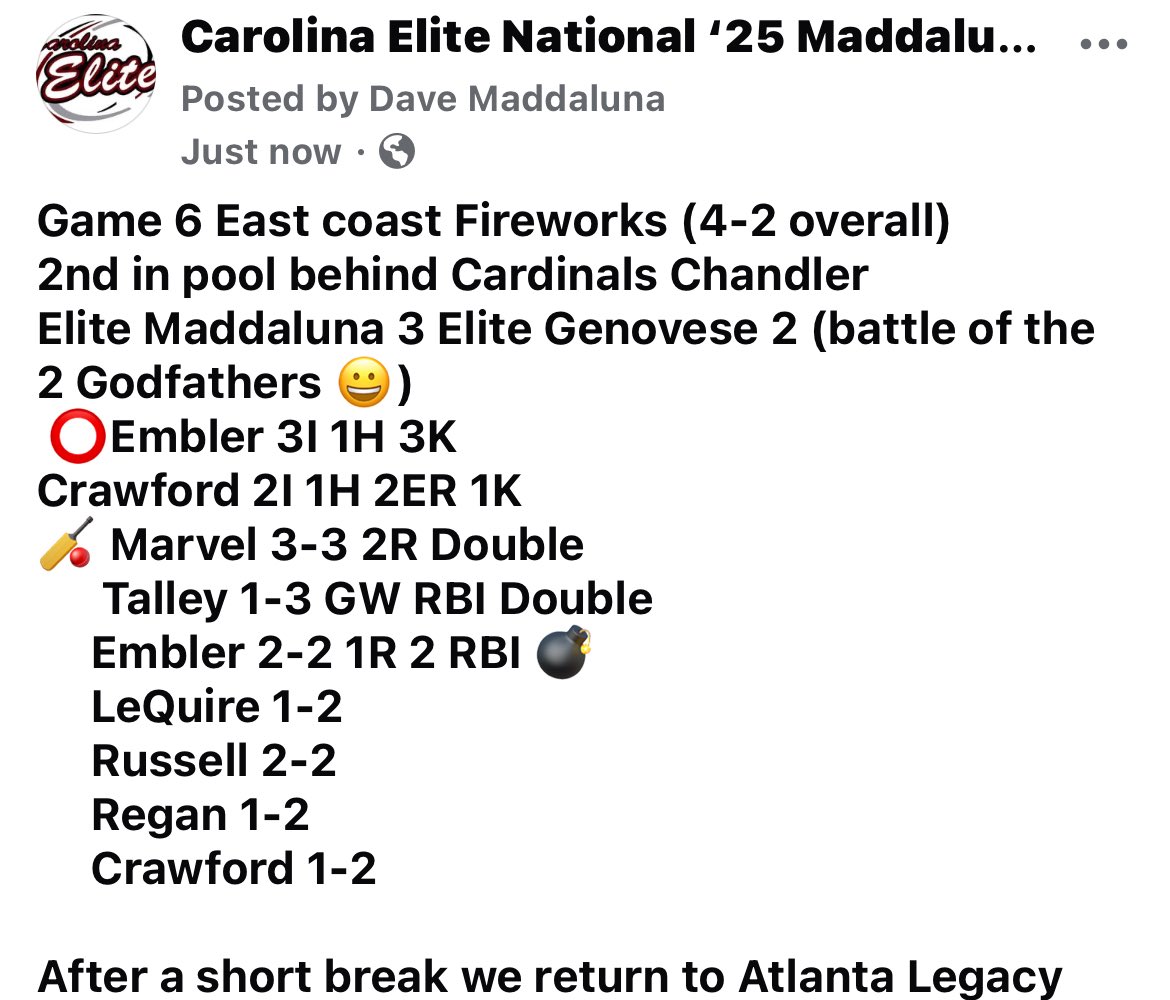 MaddalunaDave's tweet image. East Coast Fireworks Game 6
