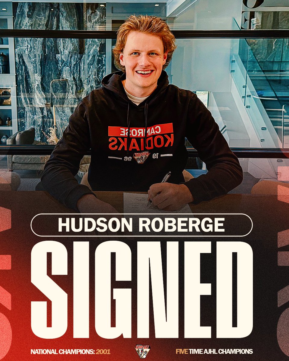 📷 Signing Alert 📷

The Camrose Kodiaks are excited to announce the signing of Hudson Roberge, a towering defenseman from West Kelowna, BC, for the 2025/26 season. 

Welcome to Camrose, Hudson! 

camrosekodiaks.ca/kodiaks-sign-r…

#Signing #KodiaksHockey #CamroseKodiaks #AJHL #GoKods