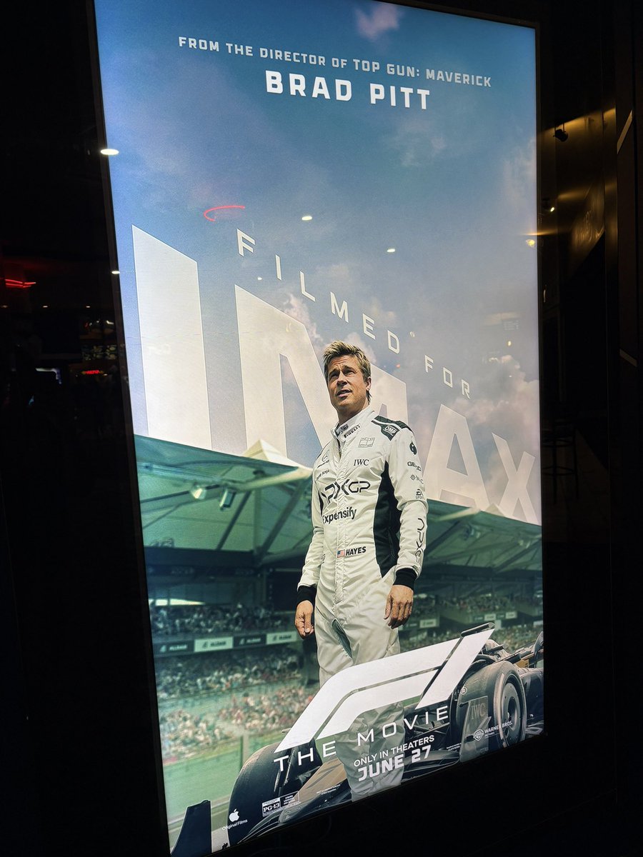 AizazGill's tweet image. Saw #F1 in @IMAX and it’s phenomenal. 
Brad Pitt’s in full movie star mode, the racing scenes are unreal, Zimmer’s score is HoF worthy as usual. 

Think Top Gun: Maverick but on the racing track 

#F1Movie #IMAXExperience #HansZimmer