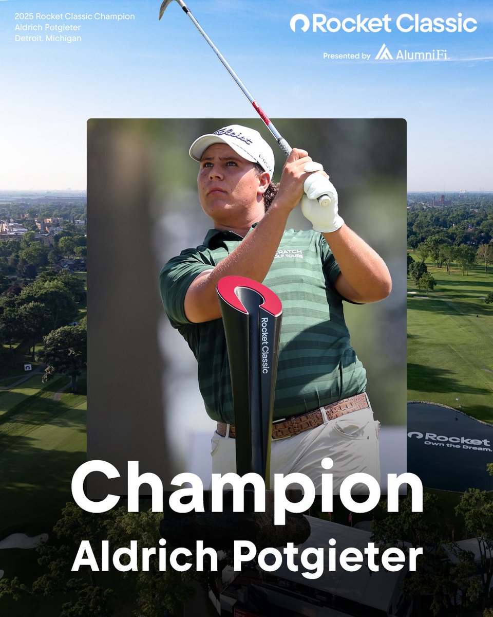 Gritty FIVE HOLE playoff win in Detroit, just how we like it! <a href="/AldrichPotgiet3/">Aldrich Potgieter</a> welcome to the <a href="/PGATOUR/">PGA TOUR</a> winner’s circle. 

Aldrich claims his maiden PGA TOUR victory at the 2025 #RocketClassic! 🏆