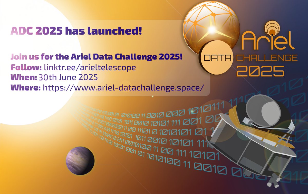 ArielTelescope's tweet image. 🚨 The Ariel Data Challenge 2025 has launched! 🚀🚀

👀 Check out our link in bio to:
- Join the challenge via the ADC website
- Learn more about the challenge and read the press release on the Ariel Consortium website
- Follow all Ariel socials for challenge updates!