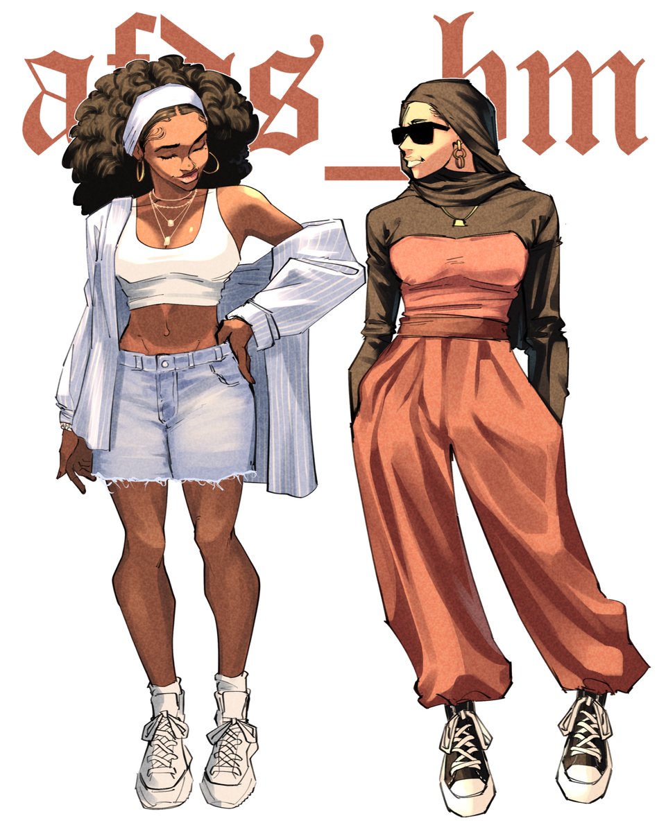 AfdsBm's tweet image. Nicole and Anora #originalcharacter #originalcharacterart #originalcharacters #oc #blackart #hijabis