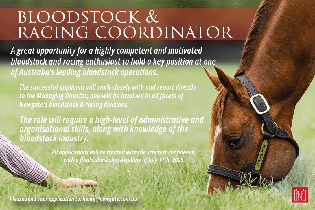ANZ Bloodstock (@anz_news) on Twitter photo 🏇🏻 Bloodstock & Racing Coordinator 🏇🏻
Please send your application to: henry@newgate.com.au 📧
<a href="/NewgateFarm/">Newgate</a> 🏇🏻 Bloodstock & Racing Coordinator 🏇🏻
Please send your application to: henry@newgate.com.au 📧
<a href="/NewgateFarm/">Newgate</a>