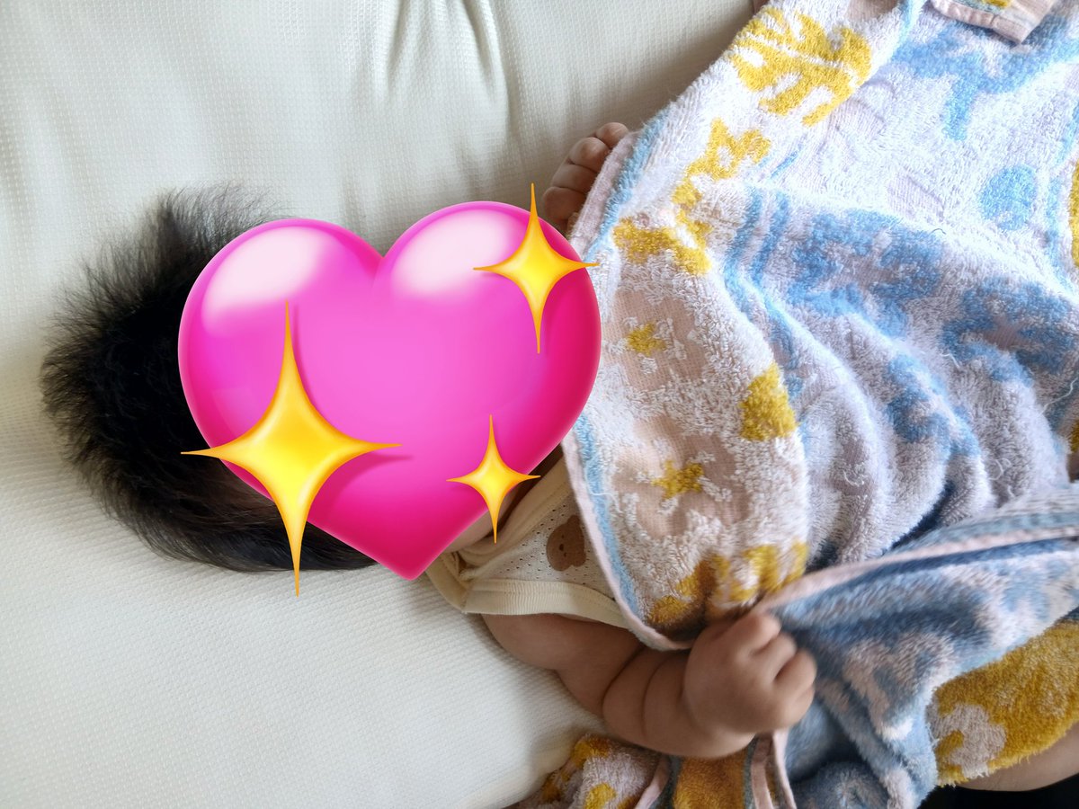 _ya__2's tweet photo. タオルが大好きな娘🌱🩷
一昨日3ヶ月になりました🥰
髪の毛の量が多いし絶対に
立っちゃうからよくパイナップル
って言われるwww https://t.co/1LF63P0IKo