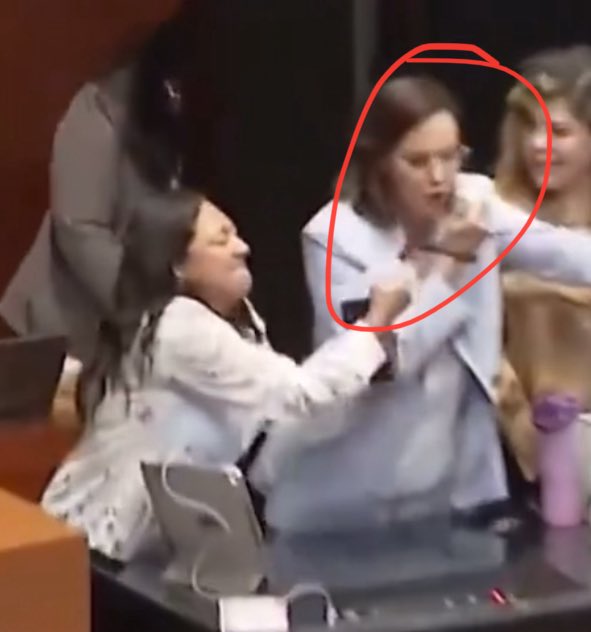CarlaEUrenaA's tweet photo. El filo del arma punzocortante empuñada por @karina_migrante que le proporcionó @MaluMicher queda a escasos centímetros del área de cuello y rostro de la senadora @LillyTellez.

Eso es un ataque a su integridad física.

Para violentar a una mujer, ingresaron un arma blanca al recinto. Que carguen con las consecuencias de su peligrosa y violenta conducta. 

Y que dejen de llamarse “feministas”. A estas alturas, son meras impostoras.