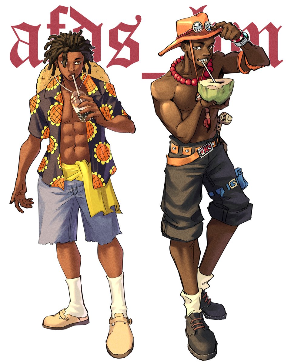 AfdsBm's tweet image. Rida and Kwame ready for summer #originalcharacterart #originalcharacter #ocs #ONEPIECE #monkeydluffy
