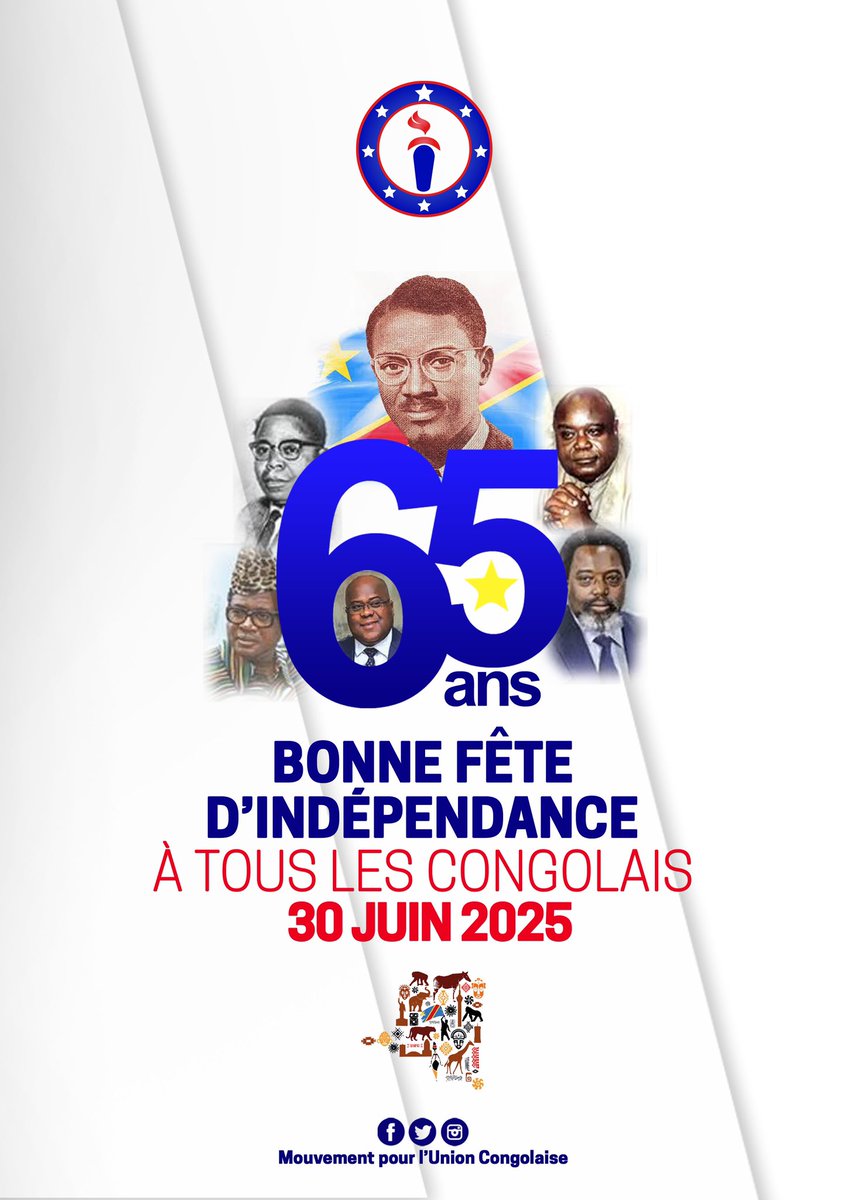 Mouvement pour l’Union Congolaise (@mouvementunion) on Twitter photo Le 30 juin symbolise l’espoir d’un avenir meilleur, la fin de la colonisation, et le début d’une nouvelle ère où le peuple congolais peut décider de son destin.
<a href="/ATshisawu/">Aaron Badibanga Tshisawu</a> <a href="/jkalumba49/">Jonathan Kalumba</a> <a href="/omega_kasavubu/">Oméga Kasa-vubu The Godsend⚖️</a> <a href="/Malu_claude/">JC JEANNICK HOMÈRE KISHIMBA MALU002🇨🇩</a> <a href="/IlungaGede69028/">Ilunga Gédéon</a> <a href="/arcelo_cham/">Arcelo Cham's</a> <a href="/MartinFayulu/">Martin Fayulu</a> <a href="/DerickKatola/">Derick Katola</a> Le 30 juin symbolise l’espoir d’un avenir meilleur, la fin de la colonisation, et le début d’une nouvelle ère où le peuple congolais peut décider de son destin.
<a href="/ATshisawu/">Aaron Badibanga Tshisawu</a> <a href="/jkalumba49/">Jonathan Kalumba</a> <a href="/omega_kasavubu/">Oméga Kasa-vubu The Godsend⚖️</a> <a href="/Malu_claude/">JC JEANNICK HOMÈRE KISHIMBA MALU002🇨🇩</a> <a href="/IlungaGede69028/">Ilunga Gédéon</a> <a href="/arcelo_cham/">Arcelo Cham's</a> <a href="/MartinFayulu/">Martin Fayulu</a> <a href="/DerickKatola/">Derick Katola</a>