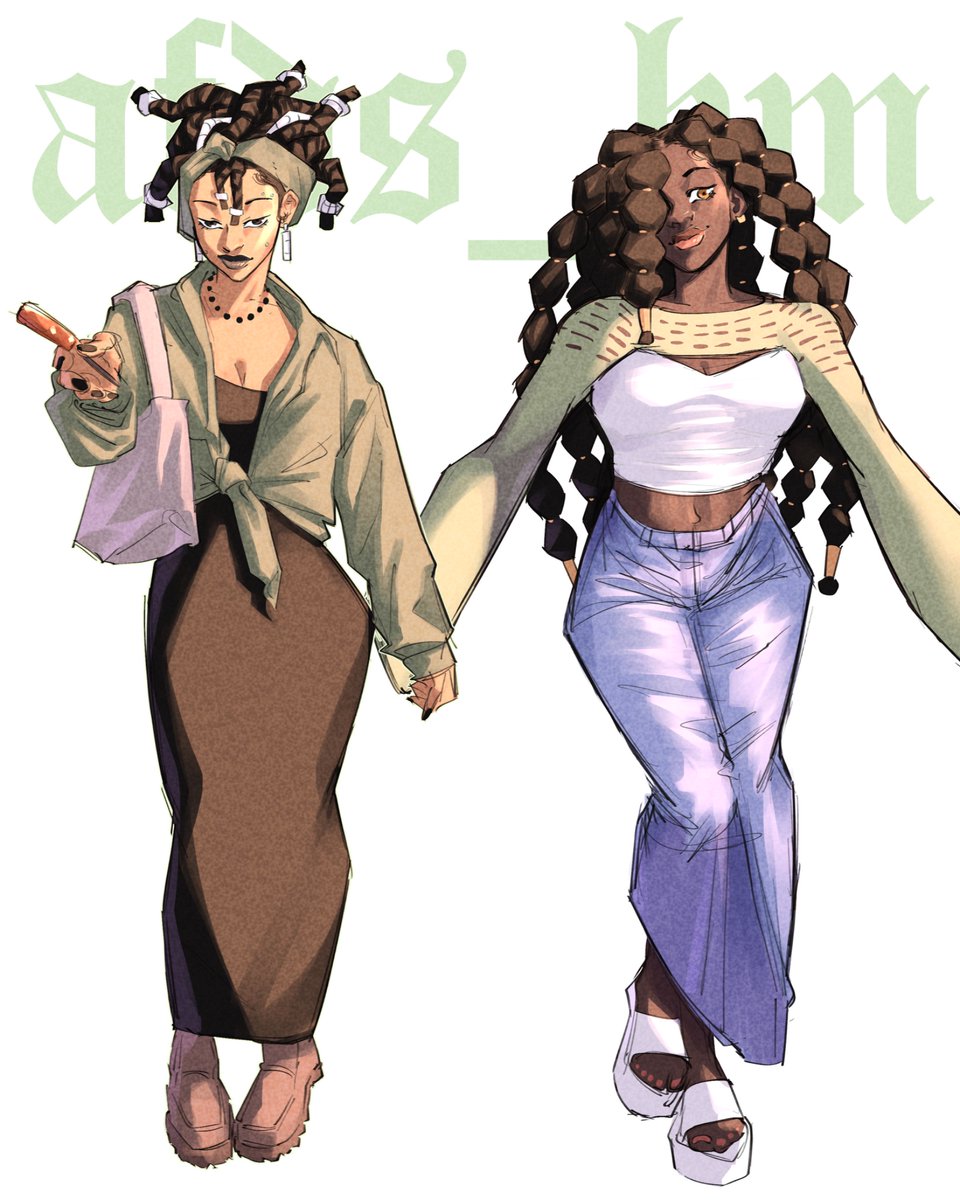 AfdsBm's tweet image. Kadija and Aleia #originalcharacter #originalcharacterart #originalcharacters #oc #blackart #blackwomen #summer