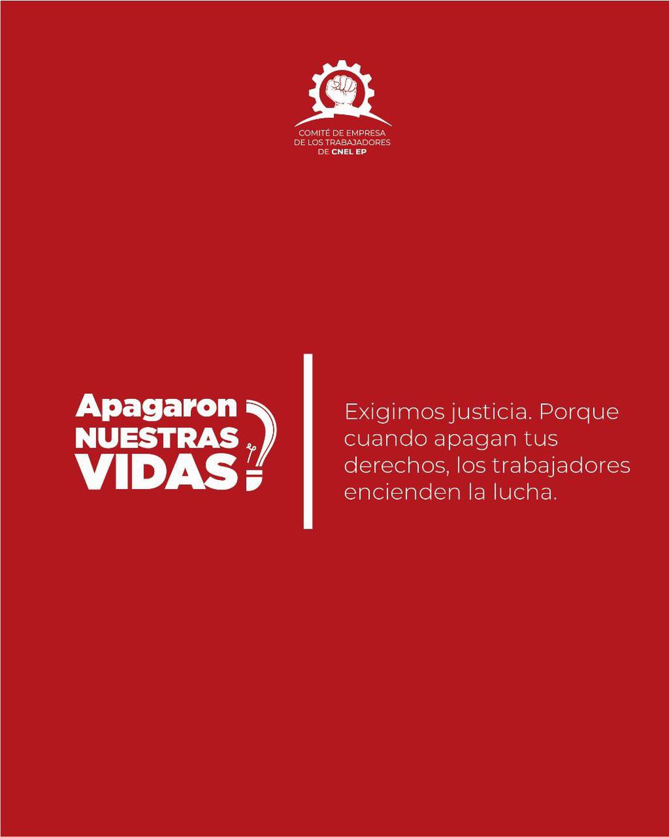 ComiteCNELEP's tweet photo. 🇪🇨No fue la luz. Fue un derecho. Cuando nos quitan el sueldo, nos rompen por dentro.
⚠️ El trabajo se respeta.
#ApagaronNuestrasVidas  #MásQueLeyUnDerecho. https://t.co/QCl5lUAS0N