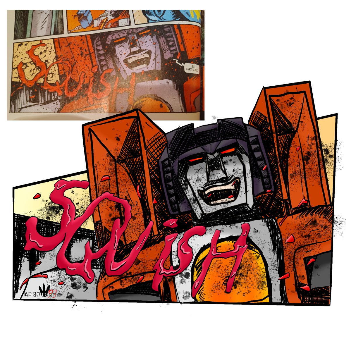 RoboDino93's tweet photo. Here’s another redraw. This time, depicting #skyboundtransformers #starscream ending the life of an unfortunate (and specific) human. Hope you enjoy! #transformers #transformerscomics #maccadam #maccadams (original art by @danielwarrenart) https://t.co/X42epyzAkV