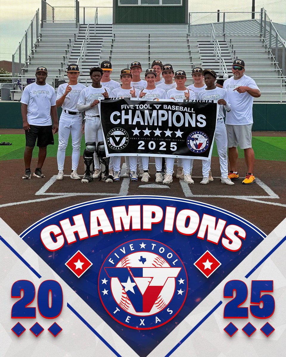 FiveToolTexas's tweet image. 🏆CHAMPIONS🏆

Congrats to @HtxSabersBsbl 2028 on winning the 15U American Division of the @FiveTool Texas Houston College Championships!

#WatchEm