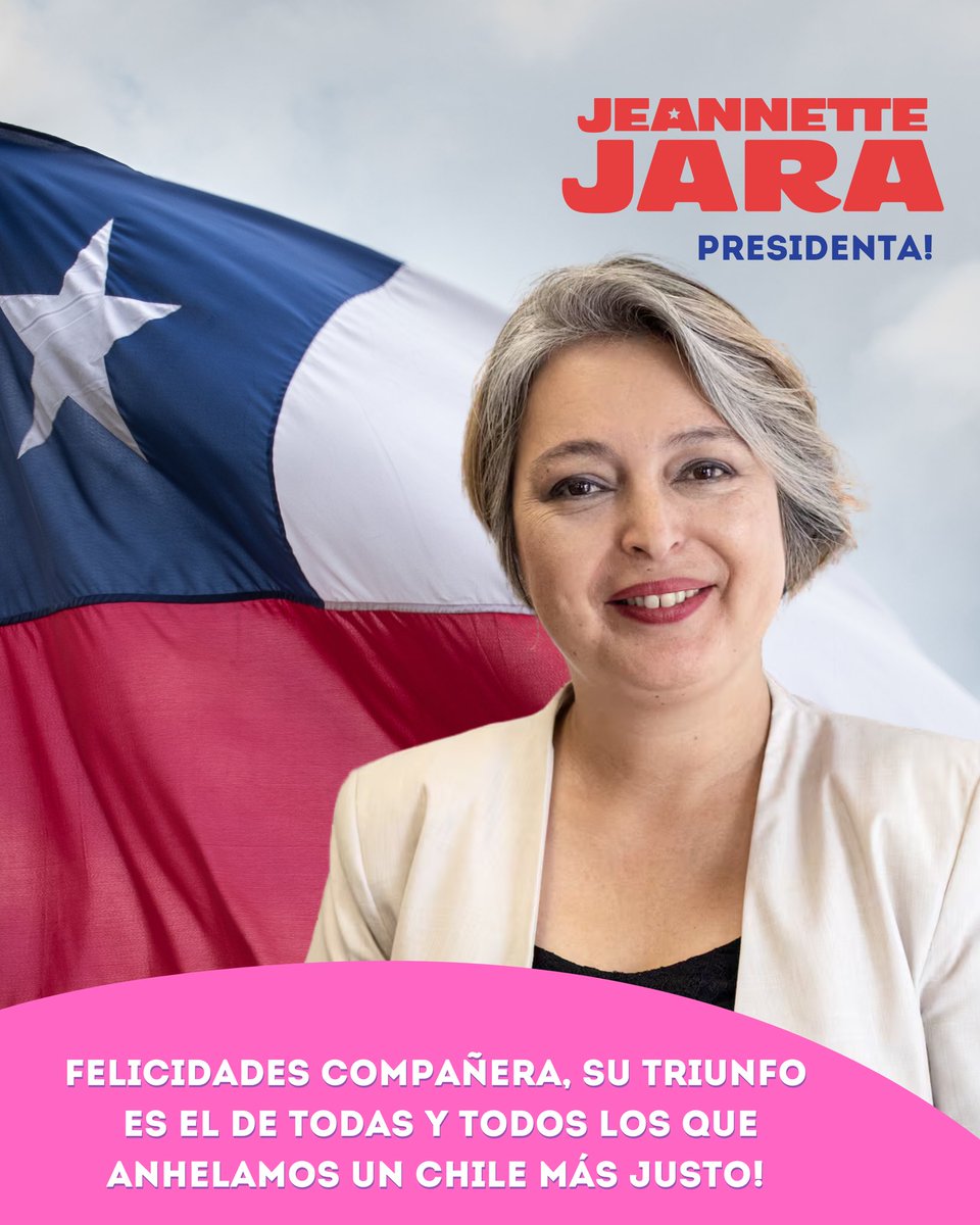 Felicidades a <a href="/jeannette_jara/">Jeannette Jara Román</a> un triunfo contundente.

¡Mucha fuerza para lo que viene!

#Primarias2025
