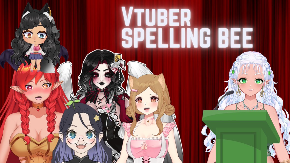 i dragged some of my friends to come do a spelling bee with me :3

come watch as i try to win a spelling bee hosted by <a href="/Amaelisatv/">AmaelisaTV 🍄</a>! 

and to my competitors: <a href="/rainydayyz/">rainy 🌦️✨</a> <a href="/Ang2lWolf/">Ang2lWolf | hiatus :( am busy |🐺💫 Wolf Vtuber</a> <a href="/Blessed_Banshee/">Banshee🃏🐰</a> <a href="/KaoriKafe/">KaoriKafe 🩷 {VTuber}</a> 

can we just hold hands instead??

see y'all in an hour!!
·······