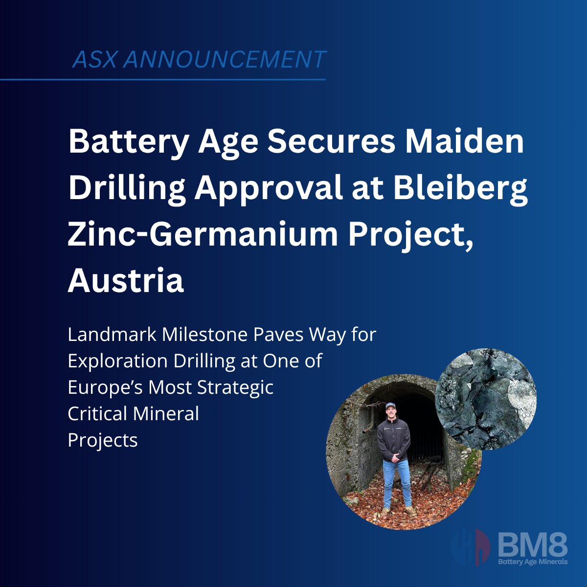 ✅ Drilling approved at Bleiberg!
#BM8 is set to begin maiden drilling at one of Europe’s most strategic critical mineral projects.
With world-class #germanium grades &amp; strong local support, we're proud to advance Bleiberg into its next chapter: announcements.asx.com.au/asxpdf/2025063…