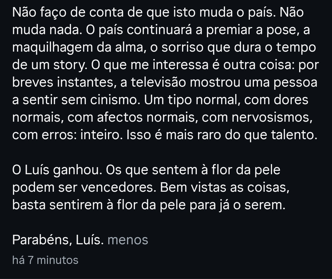 #bbtvi o texto do Pedro Chagas Freitas 👏👏