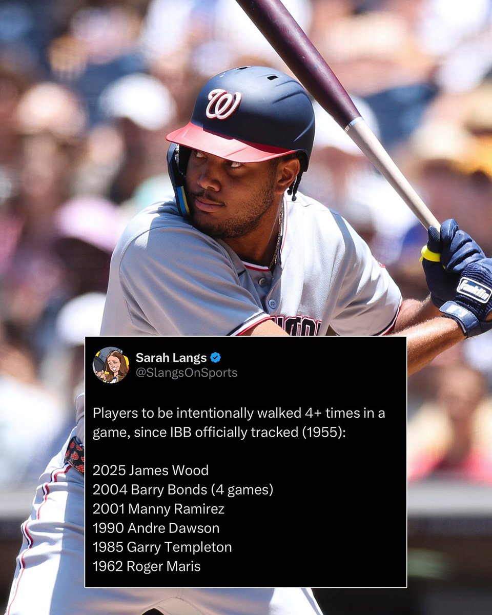 MLBStats's tweet photo. James Wood's 4 IBBs put him on a pretty legendary list 👀 https://t.co/HRVYTePBbv