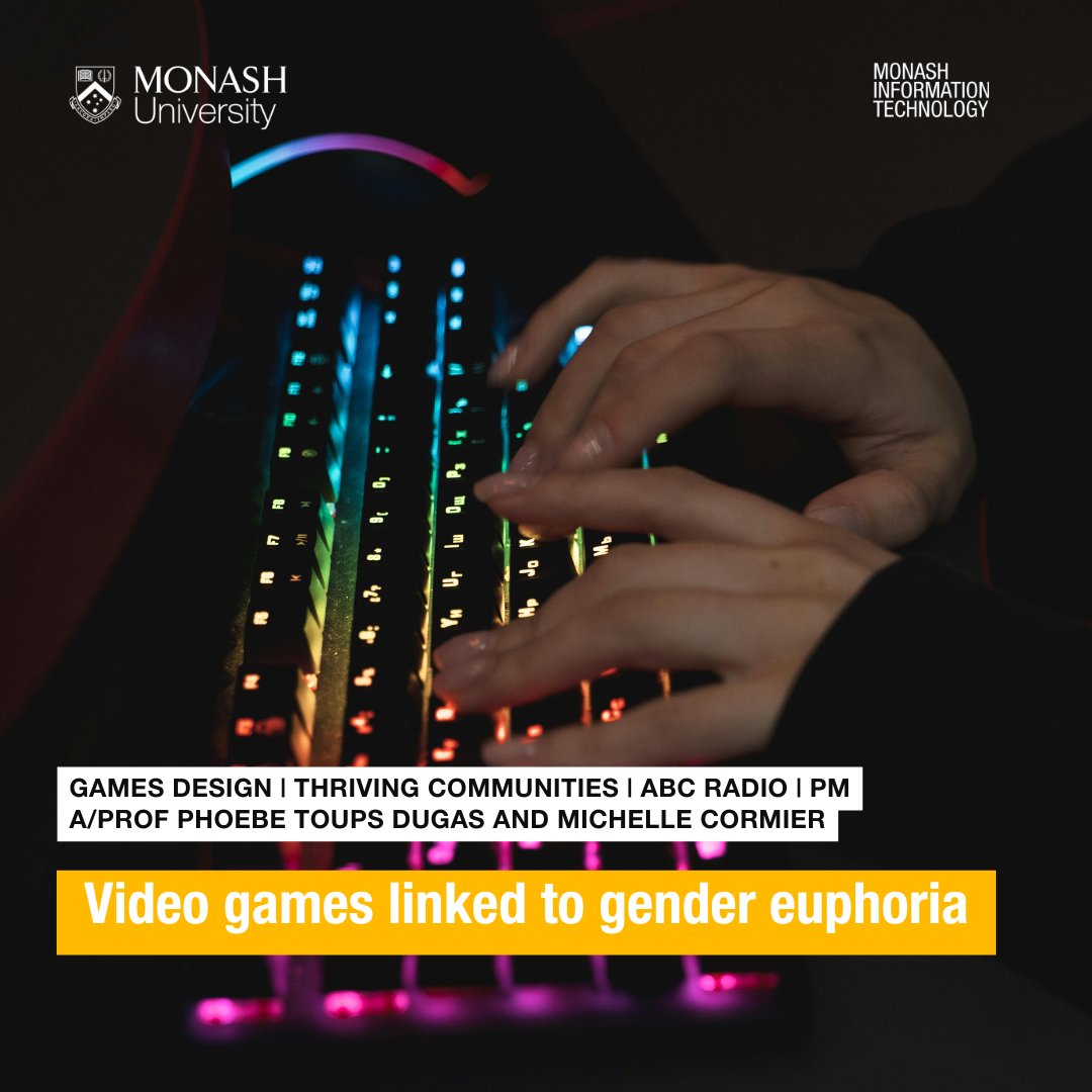 MonashInfotech's tweet image. Great to see As/Prof Phoebe Toups Dugas and Michelle Cormier's research gaining so much traction - now interviewed on #ABCRadio!
Get the insights into how #videogames can create gender euphoria, listen now: abc.net.au/listen/program…
#games #gamedesign @exertiongames