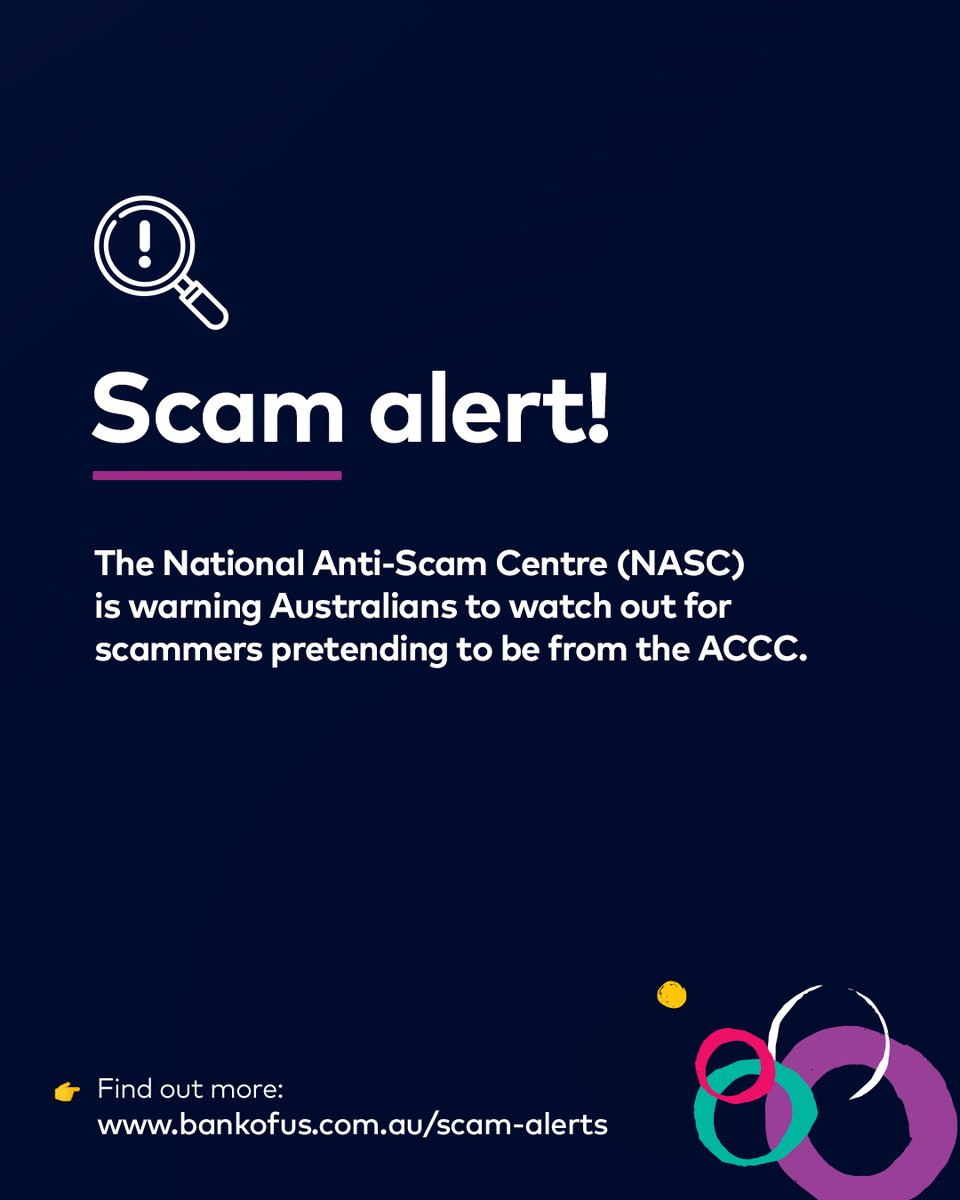 🚨 Scammers are impersonating the ACCC using fake numbers &amp; may speak languages other than English. The ACCC will never ask for personal info, threaten you, or charge for help. 

👉 Stay alert and protect your personal info. Learn more at bankofus.com.au/scam-alerts