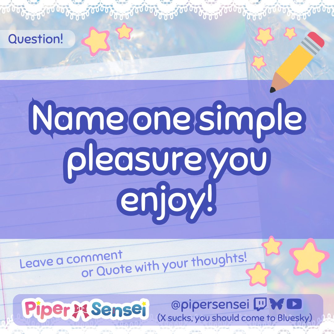 pipersensei's tweet image. โ๏ธ This week's reflection question! โ๏ธ
A cute blonde robot once said 'Sometimes all you need is something simple, like someone to take care of'. What is your simple pleasure? ๐