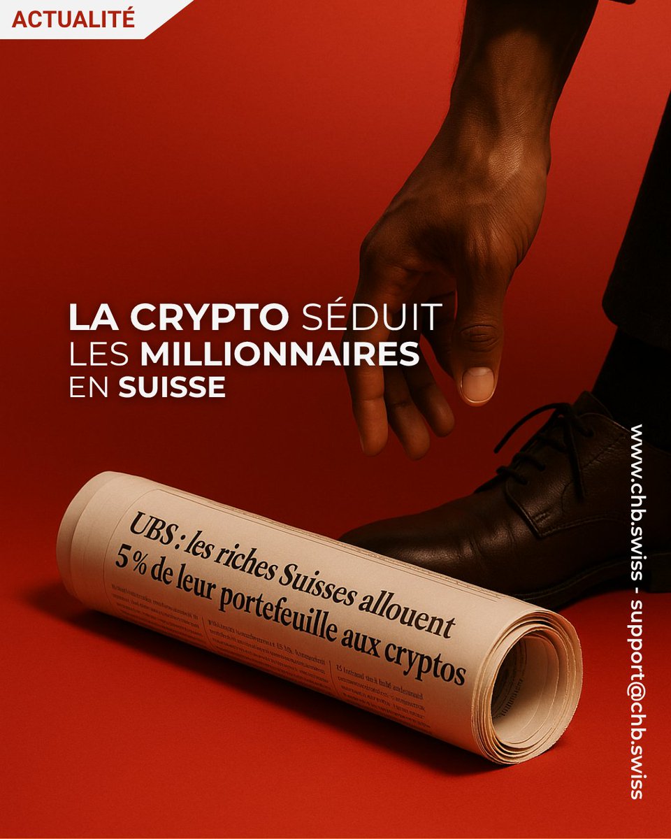 L’enquête « Global Wealth Allocation » d’UBS révèle que la part moyenne de cryptomonnaies dans les portefeuilles des investisseurs fortunés suisses est passée de 1 % en 2022 à 5 % début 2025.

📍 Trouvez le Cryptomat le plus proche : google.com/maps/d/viewer?…