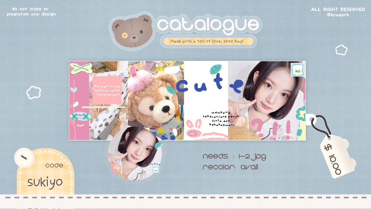 kyaqark's tweet photo. Help repost iaa, thank you 💗

Kay open request utk ke 4 katalog dibwah ini dg special price serba 10k 🧸💭 yang mana hasil penjualan 100% akan disalurkan ke charity (lindungi hutan) 🥺 aku akan open sampe dirasa slot udh cukup iyh,, skuy jajan sekalian donasi gaiss 🫶🏻

#zonauang https://t.co/wmN6LIe7XQ