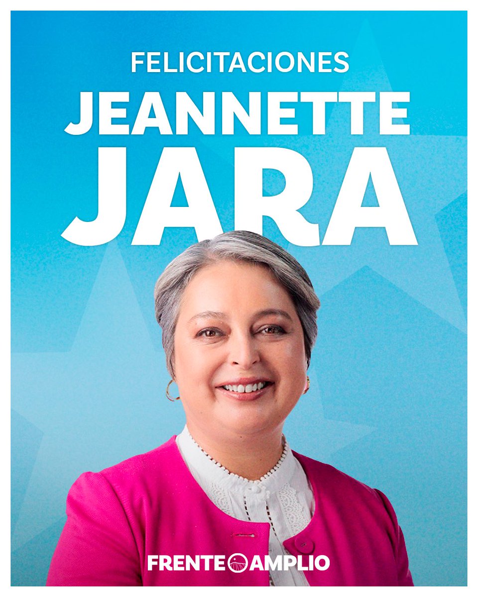 Felicitaciones compañera <a href="/jeannette_jara/">Jeannette Jara Román</a> ❤️🇨🇱
Como Frente Amplio estamos a disposición para apoyar su candidatura.

#Seguimos