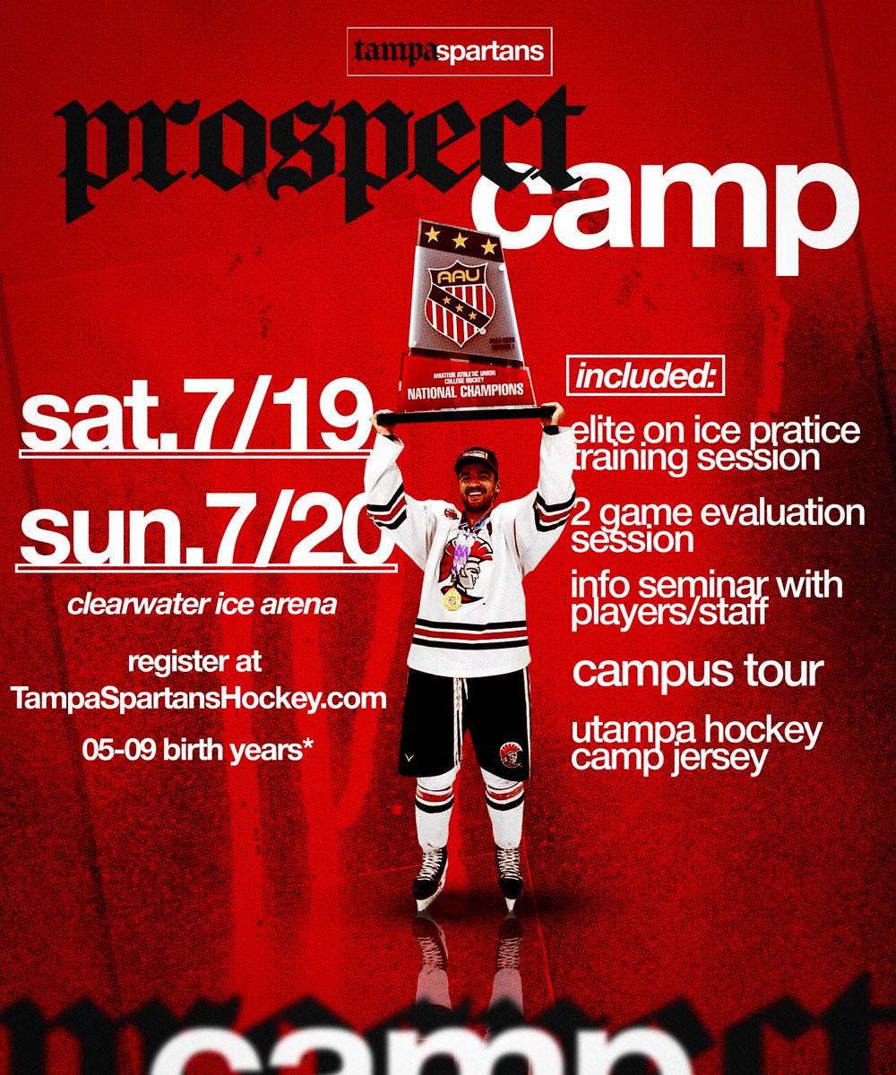 UTampaD3Hockey's tweet photo. Want to play for the Tampa Spartans? Register now for our Summer Prospect Camp 7/19 - 7/20

￼🔗: https://t.co/KHbJ1ZYXyu https://t.co/pqQmrNtmp5