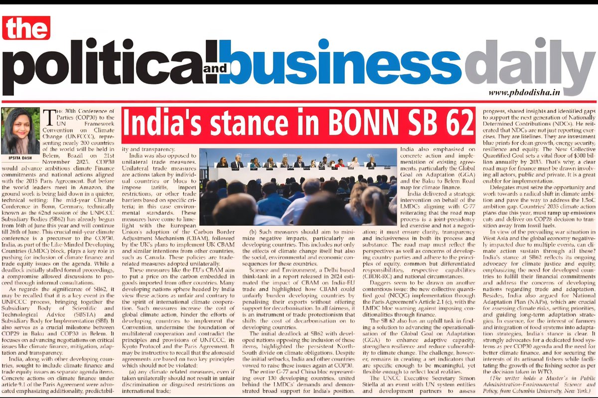 D 30th Conference of Parties on UNFCC will be hosted by Brazil on 21st Nov25,2 advance Climate Finance.This is imp for 3rd World countries.India is working fr a judicious action Plan.What is India's stand &amp; it's implications is well Explained by the Author in her Article. Read: