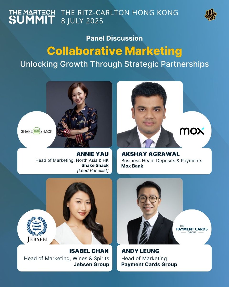 📌 Session Highlight - Panel Discussion: #CollaborativeMarketing - "Unlocking Growth Through Strategic Partnerships" at The MarTech Summit Hong Kong, 8 July at The Ritz-Carlton!

🎟️ Register now: loom.ly/bseV5Xs

#TheMarTechSummit