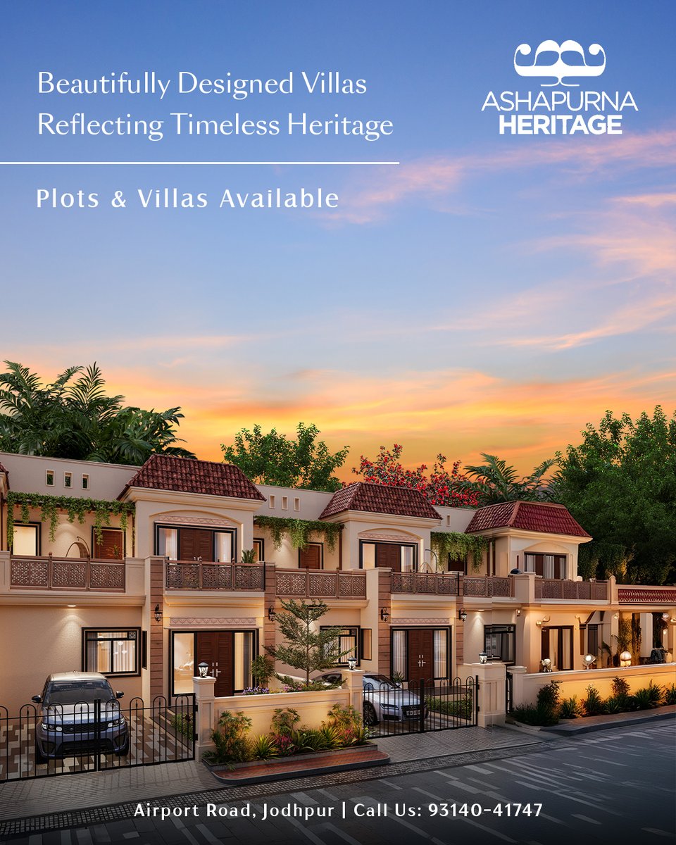 ashapurnabl's tweet image. 3 BHK villas designed with heritage charm and all the modern comforts you need.

Call Us: 9314041747
Address: Basni Benda, Airport Road, Jodhpur

#Ashapurnaheritage #propertyinjodhpur #plotsavailable #villas #villasforsale #plots #plotsforsale #3bhk #3bhkhomes #amenities