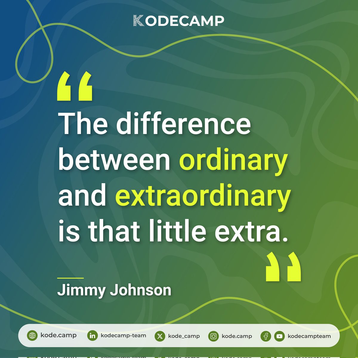 kode_camp's tweet image. The difference between ordinary and extraordinary? Just that little extra!
At KodeCamp, we believe itโs the small daily steps, the extra effort, curiosity, and practice that help you stand out.
#KodeCamp
#KodeHauz
#MondayMotivation
#BuildTheSkillEconomy