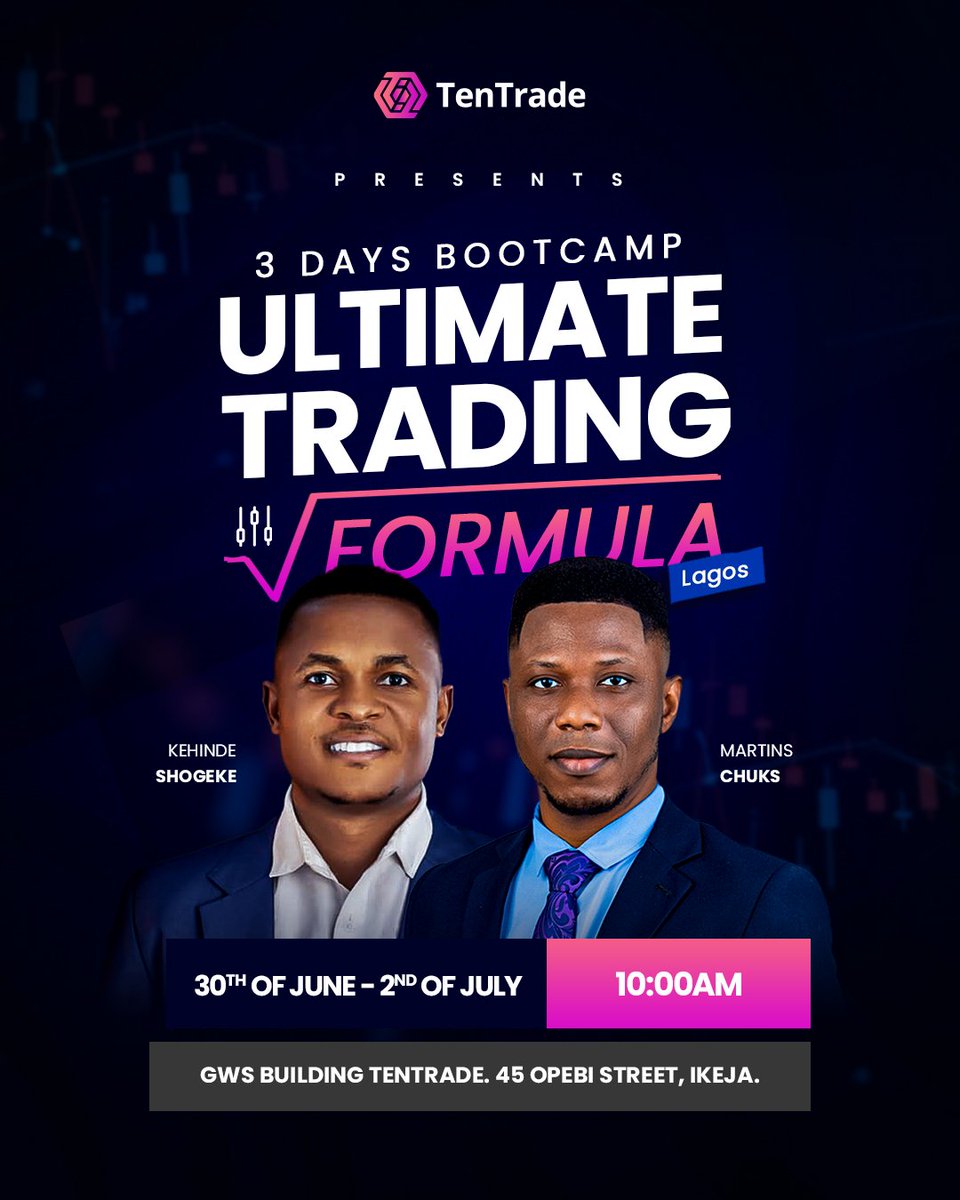 3 Days Bootcamp, Live in Lagos. Deep insights. Real transformation.

Want to win in Forex?
Show up.

That’s the first step. The rest? We’ll hand you the Ultimate Formula.

Starting TODAY June 30, to July 2.
Time- 10:00AM daily
Venue- GWS Building, 45 Opebi, Ikeja

They cracked