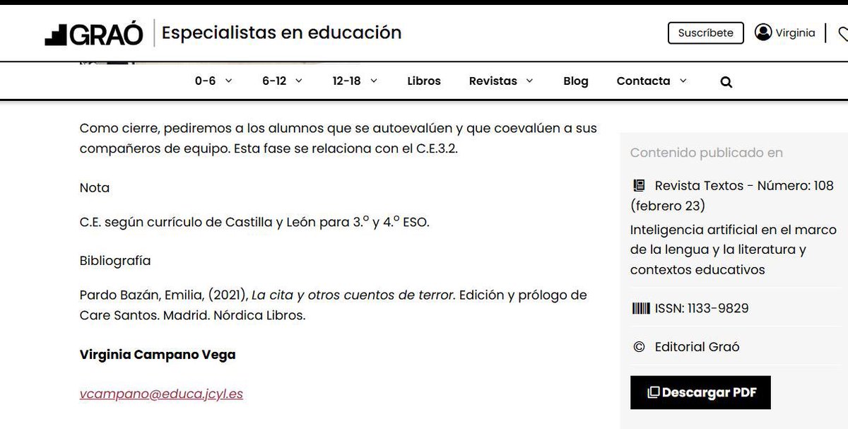 La edición digital de la revista «Textos» recoge una SdA que diseñé tomando como base varios cuentos de Emilia Pardo Bazán.

Me alegra mucho compartir con vosotros la noticia de esta colaboración con <a href="/EditorialGrao/">GRAÓ</a>, a quienes agradezco la oportunidad de difundir este recurso.