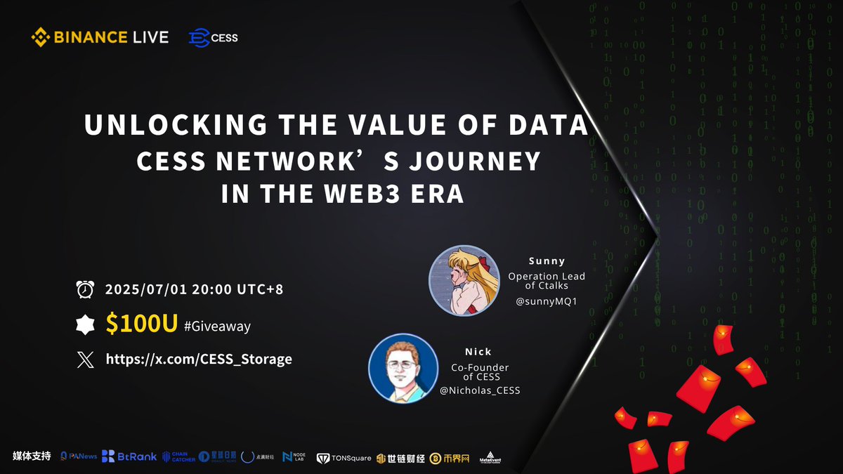 Ctalks (@talk99) on Twitter photo 🎙️#BinanceLive Unlocking the Value of Data: CESS Network’s Journey in the Web3 Era
⏰07.01 20:00 UTC+8
Host & Guest
Sunny- Operation Lead of Ctalks <a href="/SunnyMQ1/">Sunny Tang | Bird🕊️</a>
Nick -CoFounder of CESS <a href="/Nicholas_CESS/">Nick Zaldastani</a>
📌BinanceLive binance.com/live/video?roo…
#cess #web3 #date #ai #ctalks 🎙️#BinanceLive Unlocking the Value of Data: CESS Network’s Journey in the Web3 Era
⏰07.01 20:00 UTC+8
Host & Guest
Sunny- Operation Lead of Ctalks <a href="/SunnyMQ1/">Sunny Tang | Bird🕊️</a>
Nick -CoFounder of CESS <a href="/Nicholas_CESS/">Nick Zaldastani</a>
📌BinanceLive binance.com/live/video?roo…
#cess #web3 #date #ai #ctalks