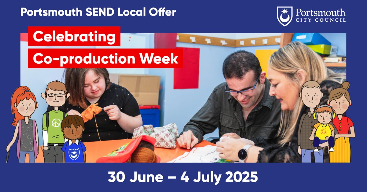 SendLocal's tweet image. We're celebrating #NationalCoproductionWeek from 30 June - 4 July.

Co-production is about working with communities and organisations equally to design and improve services. This means everyone’s voice matters.

Learn more here: portsmouthlocaloffer.org/CCW