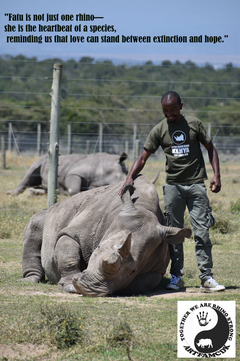 Artfamcdk's tweet photo. Fatu is far more than just one rhino — she is the living heartbeat of her entire species. As one of only two northern white rhinos left and the only one able to provide eggs for IVF, she carries the last hope of saving her kind. #northernwhiterhino #conservationislife https://t.co/5wungcgInC