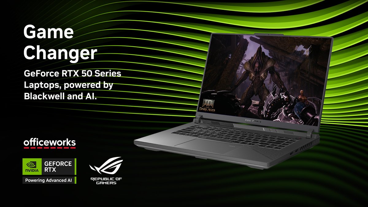 NVIDIA ANZ (@nvidiaanz) on Twitter photo The <a href="/ASUSAU/">ASUS Australia & New Zealand</a> ROG Strix G16 GeForce RTX 5070 Ti, Core U9 32/2TB Gaming Laptop has landed at <a href="/Officeworks/">Officeworks</a>
Get it here: nvda.ws/4lBai73 The <a href="/ASUSAU/">ASUS Australia & New Zealand</a> ROG Strix G16 GeForce RTX 5070 Ti, Core U9 32/2TB Gaming Laptop has landed at <a href="/Officeworks/">Officeworks</a>
Get it here: nvda.ws/4lBai73