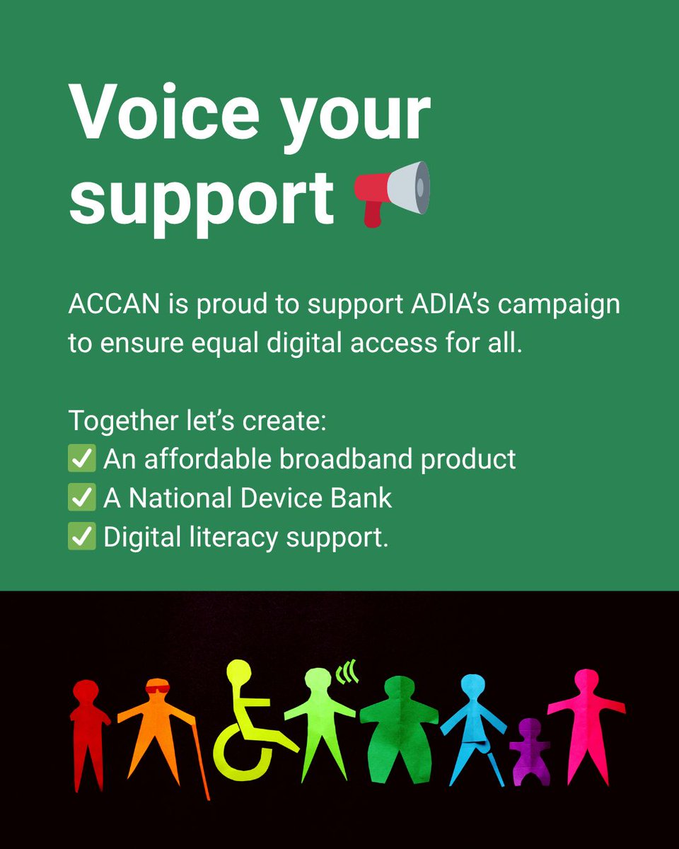 ACCAN (@accan_au) on Twitter photo ACCAN is proud to support the <a href="/AuDigiInclusion/">Australian Digital Inclusion Alliance</a>’s campaign, A National Approach to Digital Inclusion.
Together, we’re calling for a stronger focus on digital literacy so that no one is left behind in our increasingly connected world.
Right now, too many Australians are being ACCAN is proud to support the <a href="/AuDigiInclusion/">Australian Digital Inclusion Alliance</a>’s campaign, A National Approach to Digital Inclusion.
Together, we’re calling for a stronger focus on digital literacy so that no one is left behind in our increasingly connected world.
Right now, too many Australians are being