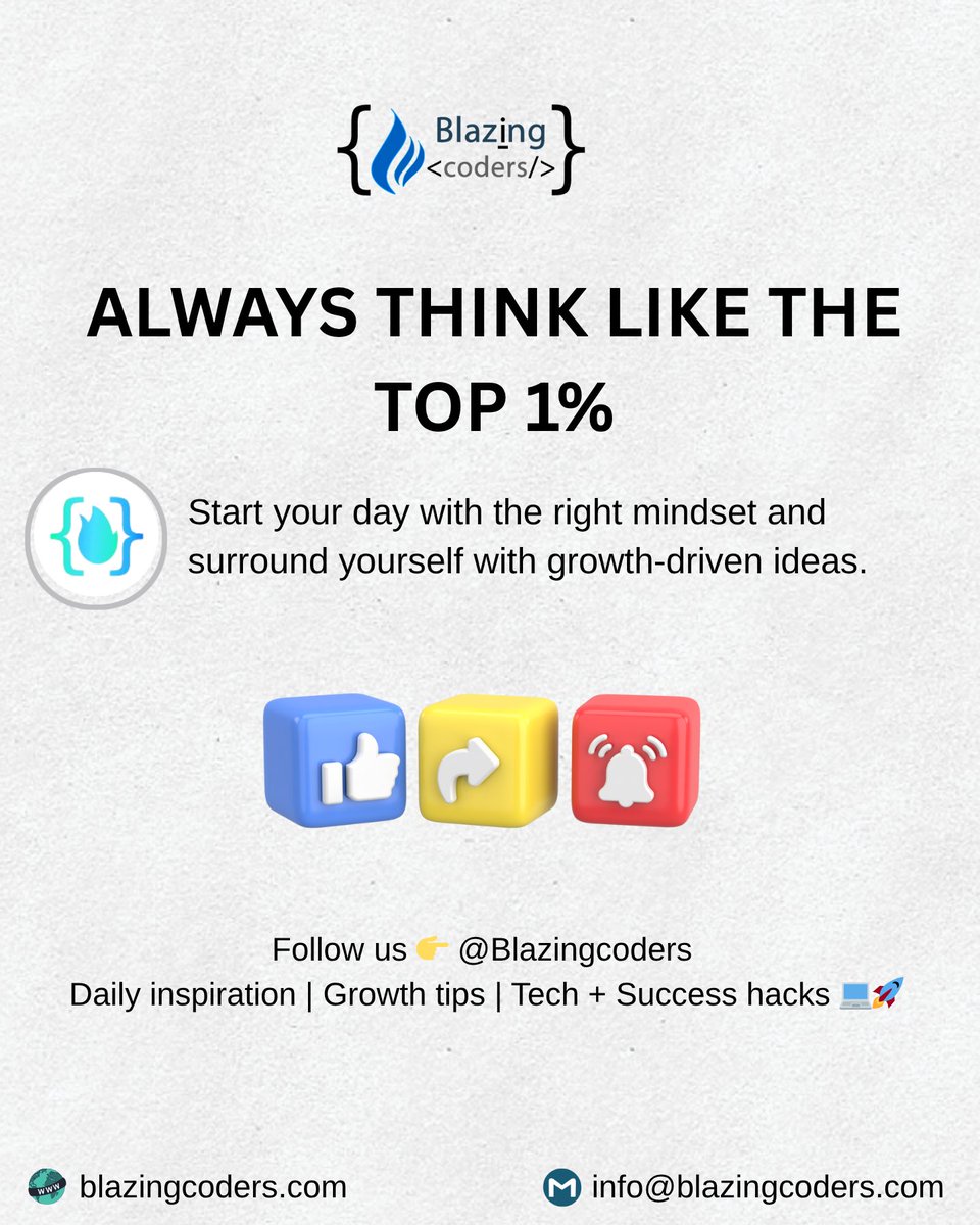 blazingcoders1's tweet image. Don’t follow the 99%—be the 1%.

We choose to think differently, act positively, and grow with purpose. 

Follow us for more @blazingcoders

#blazingcoders #SoftwareCompany #ThinkLikeTheTop1Percent #PositiveMindset #DeveloperLife #CodeWithPurpose #TechMindset #CareerGrowth