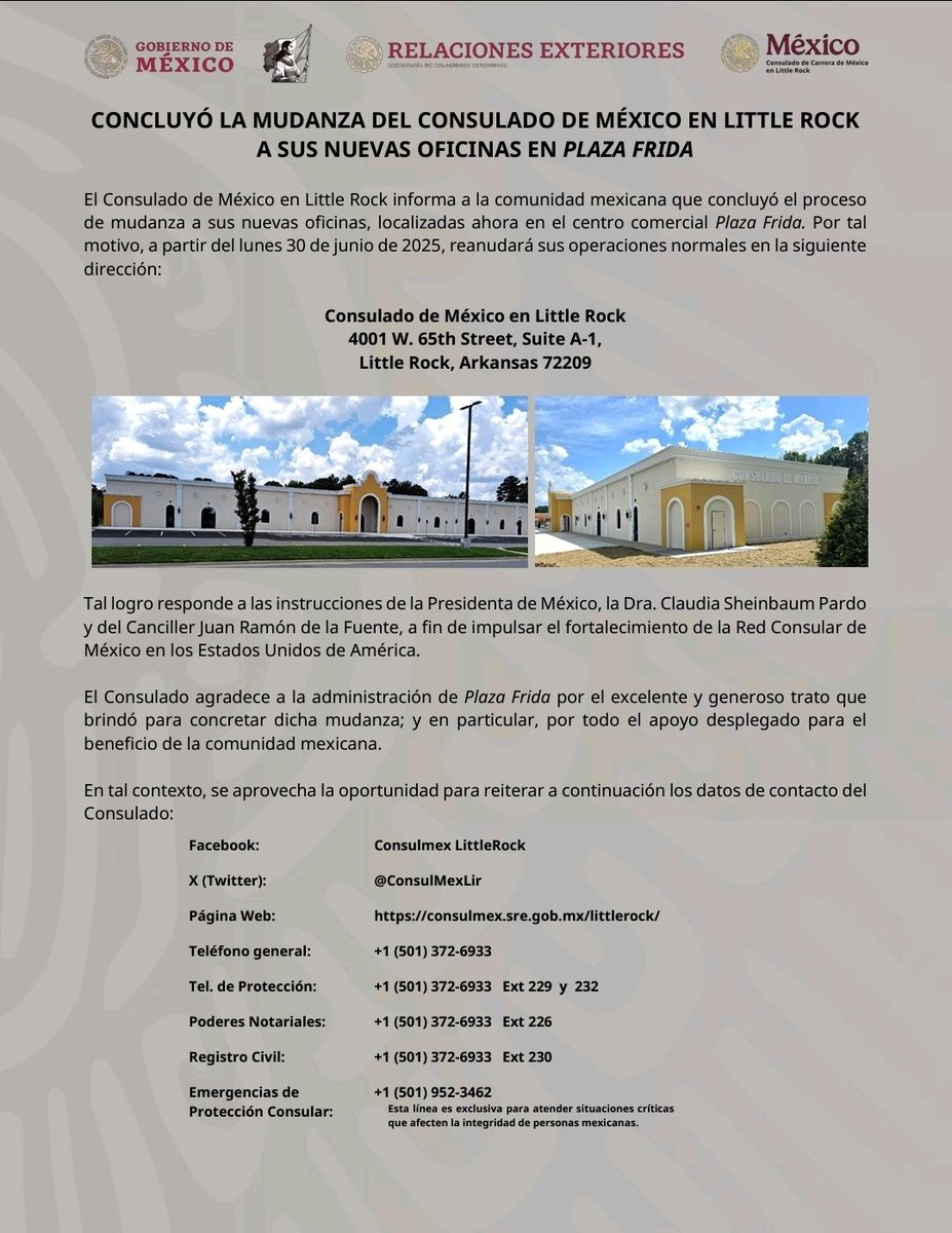 Concluyó la mudanza del Consulado de México en Little Rock a sus nuevas oficinas en Plaza Frida.