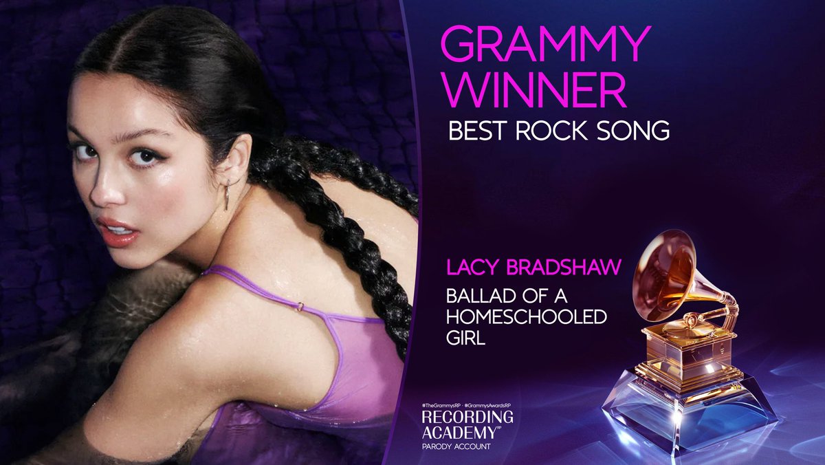 ❨🏆 • 2025 ❩ · 𝗧𝗵𝗲 𝗚𝗥𝗔𝗠𝗠𝗬𝘀 ᴿᴾ
ꗃ #TheGrammysRP ⇉ Award Show.
🎼 • 𝗝𝘂𝗻𝗲 𝟮𝟵𝗧𝗛 • #GrammysAwardsRP

Congratulations to 𝗟𝗮𝗰𝘆 𝗕𝗿𝗮𝗱𝘀𝗵𝗮𝘄 (<a href="/gutsversion/">📁</a>) on winning ‘Best Rock Song’. 🥇
