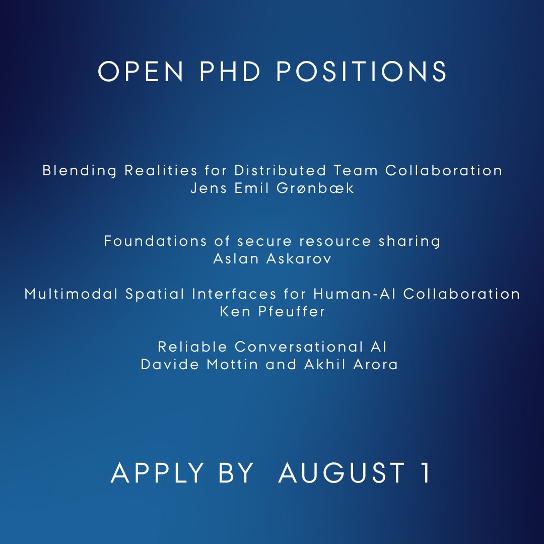 csaudk's tweet image. Fully-funded #PhD positions in #ComputerScience at @AarhusUni! Apply for one of 4 projects in #HCI, #AI, #XR & #Cybersecurity — or propose your own via the general call. Deadline: Aug 1, 2025
🔗 phd.nat.au.dk/for-applicants…