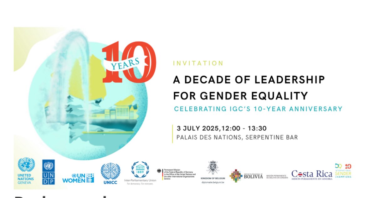 Matthew Wilson (@matthewbarbados) on Twitter photo On Thursday celebrate gender equality with 10-Year Anniversary of <a href="/INTGenderChamps/">International Gender Champions (IGC)</a>
12:00: Area 17, Serpentine Bar <a href="/UNGeneva/">United Nations Geneva</a> -Keynote from <a href="/AranchaGlezLaya/">Arancha González</a>
Panel w founders: former UNOG DG Geneva Director-General <a href="/michaelmoller/">Michael Møller</a> former 🇺🇸 Amb Pamela Hamamoto & <a href="/WomenAtTheTable/">Women at the Table</a> On Thursday celebrate gender equality with 10-Year Anniversary of <a href="/INTGenderChamps/">International Gender Champions (IGC)</a>
12:00: Area 17, Serpentine Bar <a href="/UNGeneva/">United Nations Geneva</a> -Keynote from <a href="/AranchaGlezLaya/">Arancha González</a>
Panel w founders: former UNOG DG Geneva Director-General <a href="/michaelmoller/">Michael Møller</a> former 🇺🇸 Amb Pamela Hamamoto & <a href="/WomenAtTheTable/">Women at the Table</a>